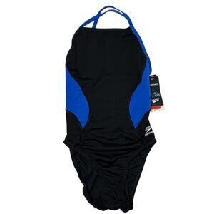 Speedo Women's Swimsuit One Piece Endurance+ Cross Back Solid Black Blue Sz 6/32
